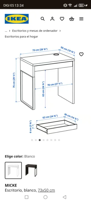 Escritorio Ikea Micke 73x50 + Silla + Lámpara