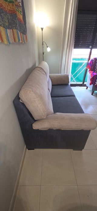 Sofá de tela 2 plazas beige y gris