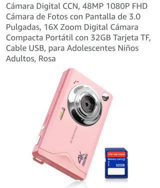 Cámara Digital CCN Rosa 48MP + Tarjeta 32GB