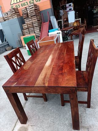 Mesa estil rustico colonial de madera con 4 sillas