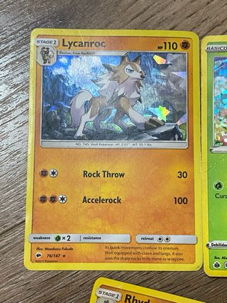 Cartas Pokémon Lycanroc y Gossifleur holowcards