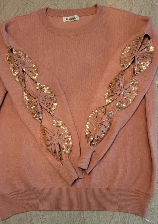 Jersey rosa manga lazo lentejuelas