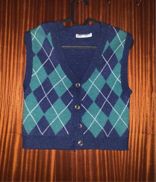 Camisola de Malha Argyle Azul e Verde