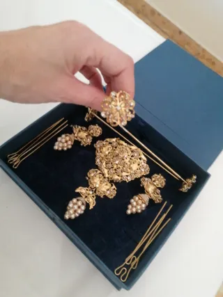 Aderezo Fallera Adulta Dorado y Perlas