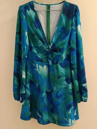 Vestido estampado azul y verde