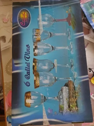 Set 6 Calici Bordo Oro Vetro