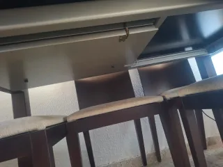 Mesa comedor extensible de aluminio,madera cristal