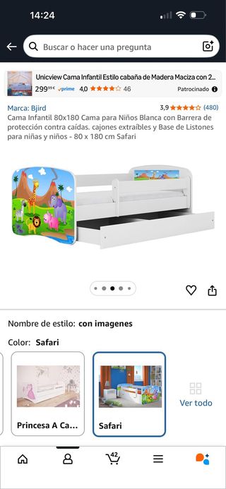 Cama infantil con cajones y barrera