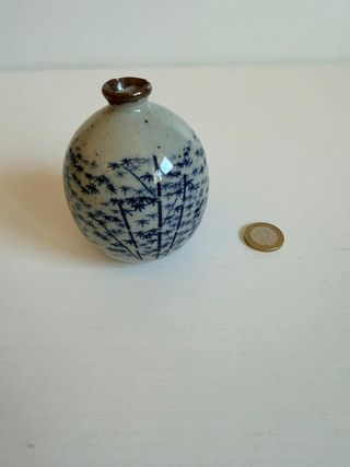 Vaso Ceramica Stile Giapponese – Decoro Bambù Blu