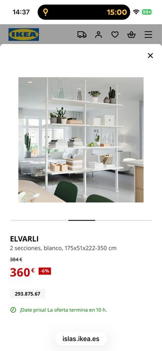 ELVARLI Ikea secciones blanco con estanterías.