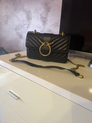 Borsa a tracolla nera con dettaglio cervo