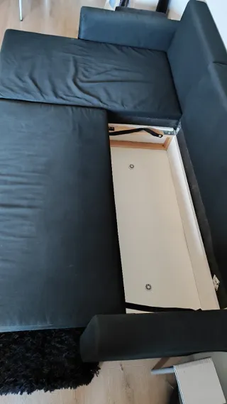 Sofá Cama Chaise Longue Tela Gris Negro