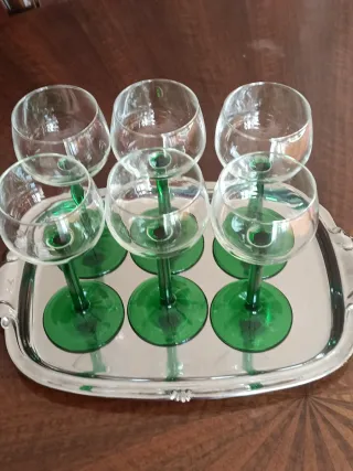 Bicchieri da cherry vintage con gambo lungo verde