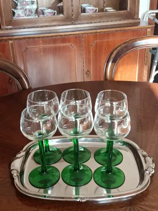 Bicchieri da cherry vintage con gambo lungo verde