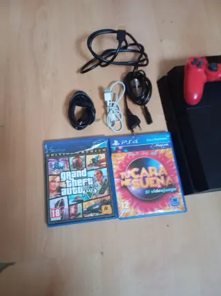 PS4 (PlayStation 4) Negra + Mando Rojo