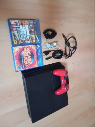 PS4 (PlayStation 4) Negra + Mando Rojo