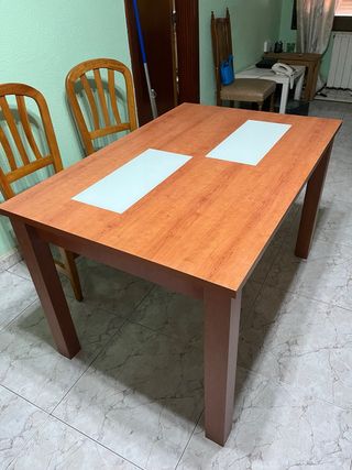 Mesa comedor madera y cristal