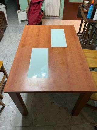 Mesa comedor madera y cristal