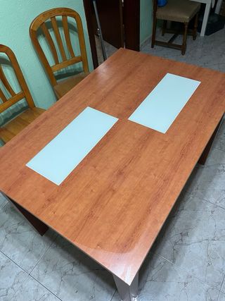 Mesa comedor madera y cristal