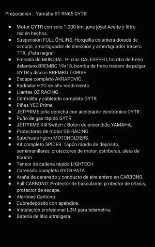 Yamaha R1 RN65 ESBK GYTR FULL Moto de circuito