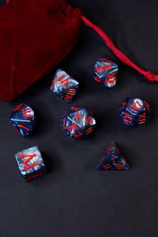 Set 7 Dadi Blu Grigi Gothic Romani Dice D&D RPG