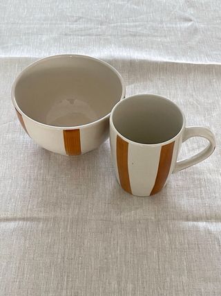 Set 2 Boles y 2 Tazas Cerámica Rayas