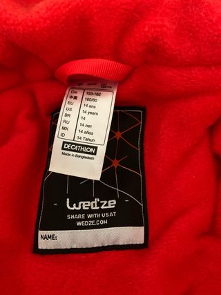 Mono de esquí rojo DECATHLON T 14 años + turbante