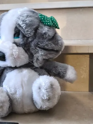 Cagnolino peluche grigio e bianco