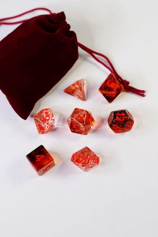 Set Dadi Rossi Trasparenti Glittered Resin D&D RPG