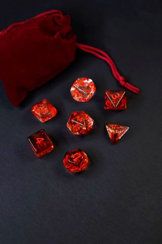 Set Dadi Rossi Trasparenti Glittered Resin D&D RPG