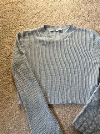 Jersey de punto azul manga acampanada