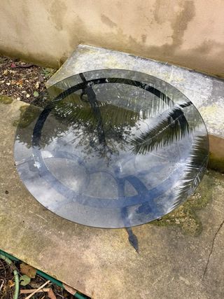 Mesa centro forja y cristal ovalada