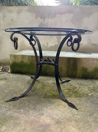 Mesa centro forja y cristal ovalada