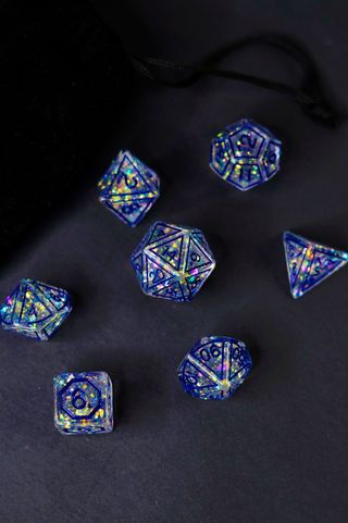 Set Dadi Glittered Diamanti Blu Resina D&D JDR