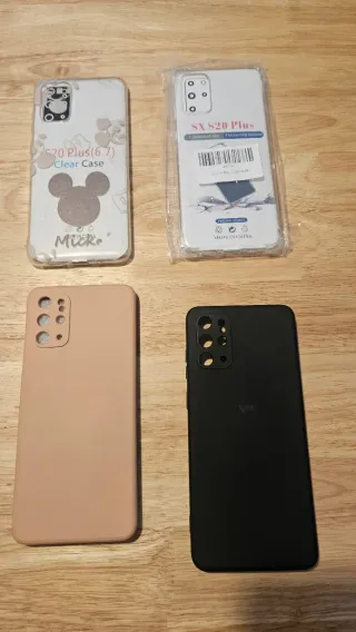 Fundas S20 Plus (2 transparentes, 1 rosa, 1 negra)