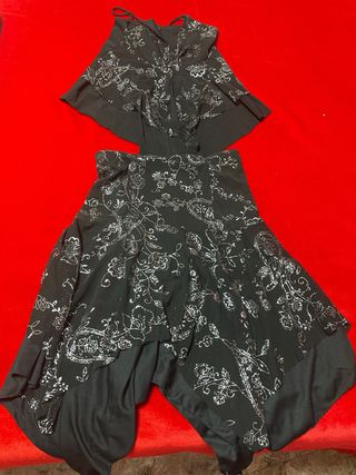 Conjunto Falda y Top Brillo Negro/Plata