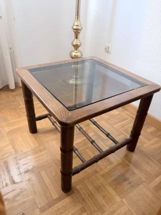 Mesita auxiliar madera y cristal