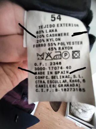 Abrigo de Lujo Selinac 20% Cashmere Lana Italiana