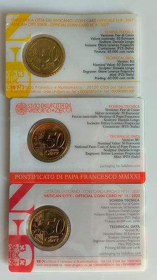 Tarjeta Moneda Vaticano 50 Céntimos Papa Francisco