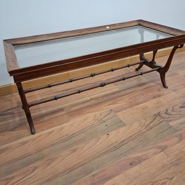 Mesa centro cristal madera 120x45x49cm