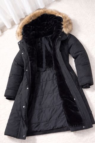 Chaqueta Zara XS Negra con Capucha y Forro Pelo