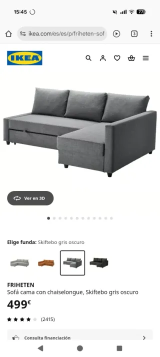Sofá cama gris con chaise-lounge