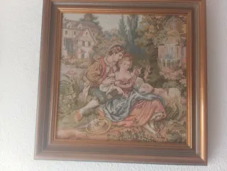 Cuadro tapiz pareja en jardín