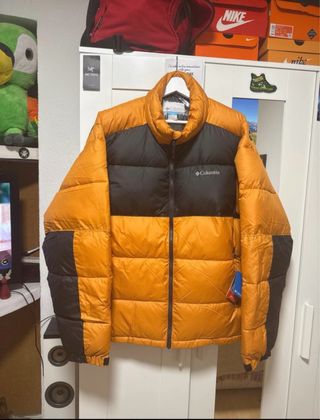 Chaqueta Columbia Plumas Naranja y Negra