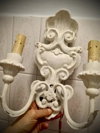 Coppia Applique Legno e Metallo Bianco