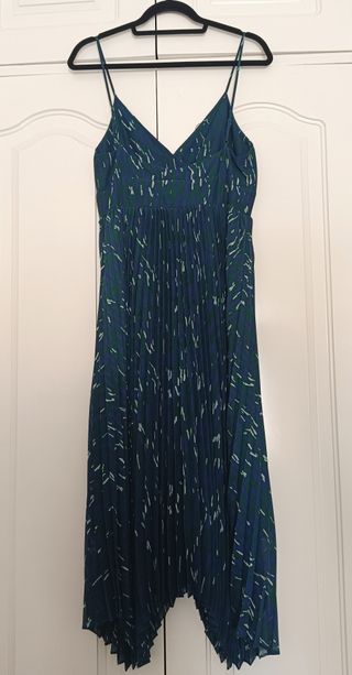 Vestido plisado M azul y verde
