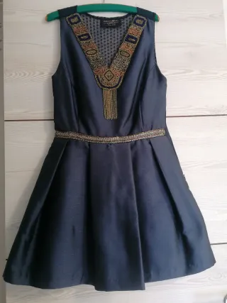 Vestido fiesta mujer azul y dorado