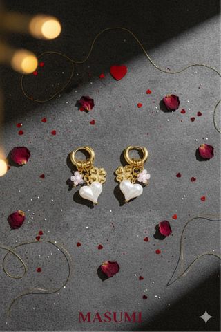 Pendientes MASUMI Corazón Trébol Perla