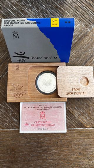 Moneda Plata Barcelona '92 Proof 2000 Pts