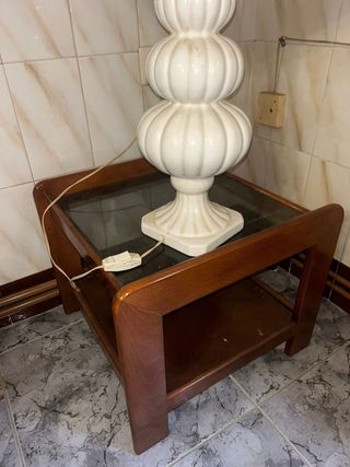 Mesita auxiliar madera y cristal